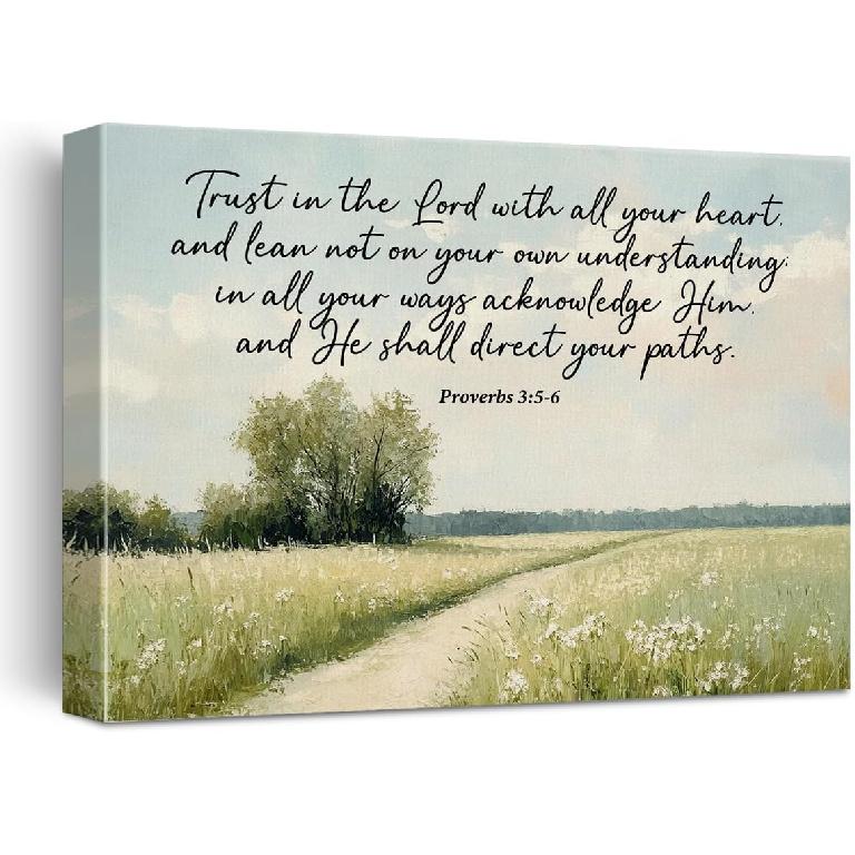 Christian Canvas Wall Art Decor When You Go Through Deep Waters Isaiah 43:2 Scripture Poster Print Picture Bible Ocean Artwork Framed for Home Decor,