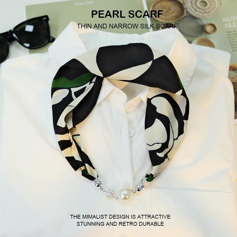 

Элегантный шелковый шарф с магнитной пряжкой и жемчужным ожерельем - стильная цепочка на ключицу для женщин One Size разноцветный