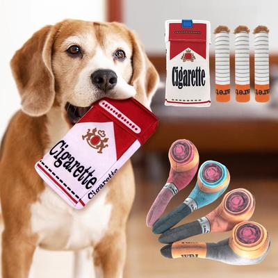 2026 Stuffed Raw Dog Bite Toy Joint Cigarette Case Plush Cigar Funny Interactive Puppy Dog Chew Squeak Toys Cigarettes Toy for A Dog