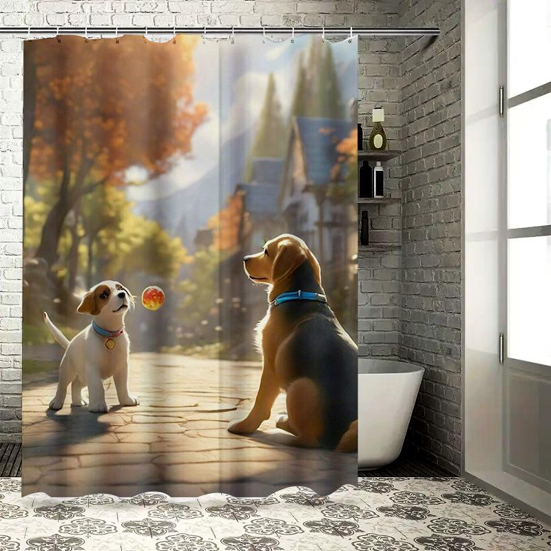 Cute Dogs In Autumn Shower Curtain | Cozy Bathroom Decor