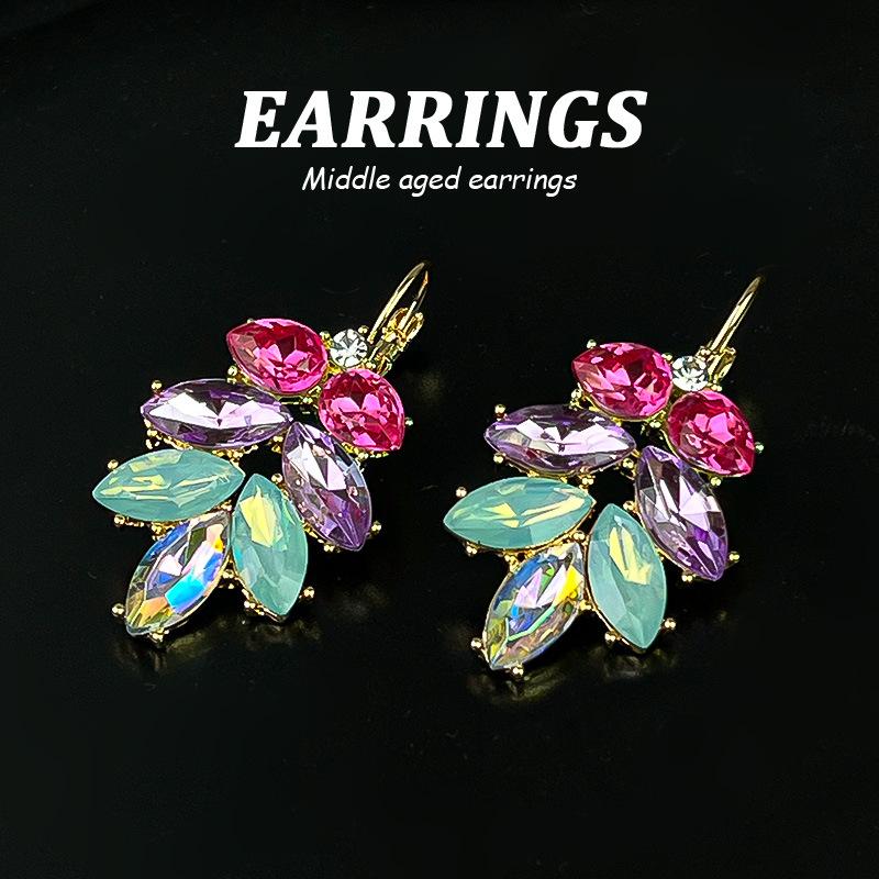 Boucles d'oreilles pendantes Zircon Fleur Colorée pour Femmes, Boucles d'oreilles pendantes Statement pour Fête & Usage Quotidien