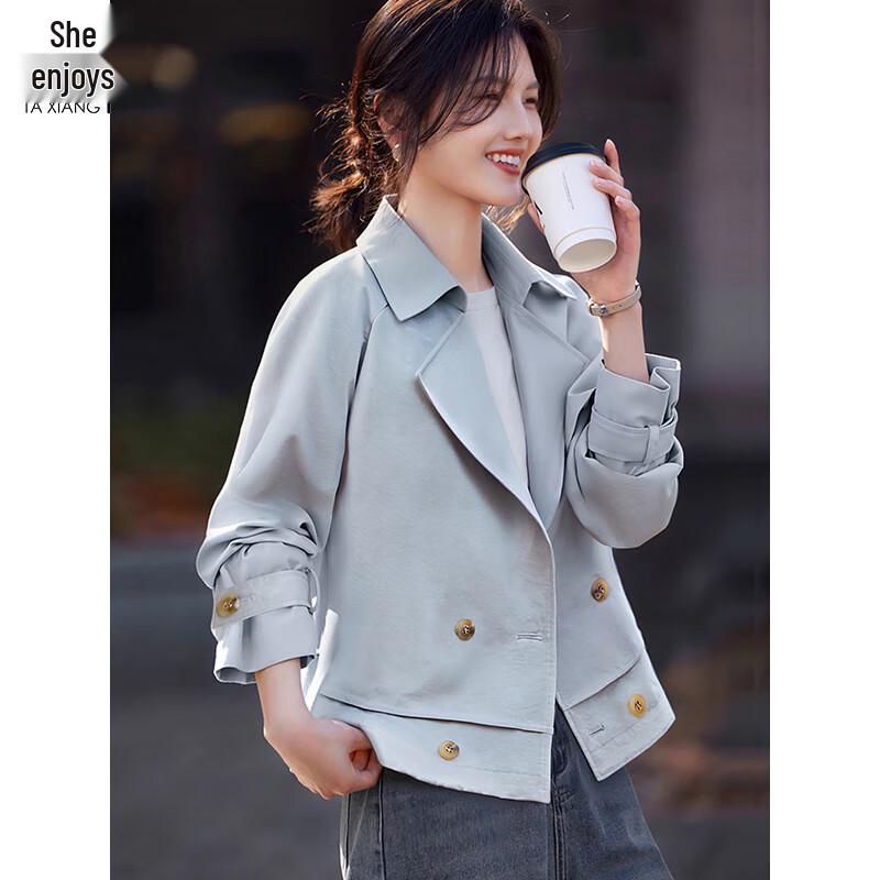 

Women s Double-Breasted Lapel Short Trench Coat T51D036 L