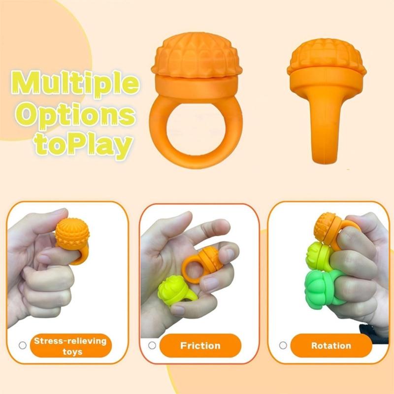 6Pcs Colorful Rotating Spinner Ring Sensory Texture Toy For Children Soft Silicone Color Cognition Toy For Relaxation