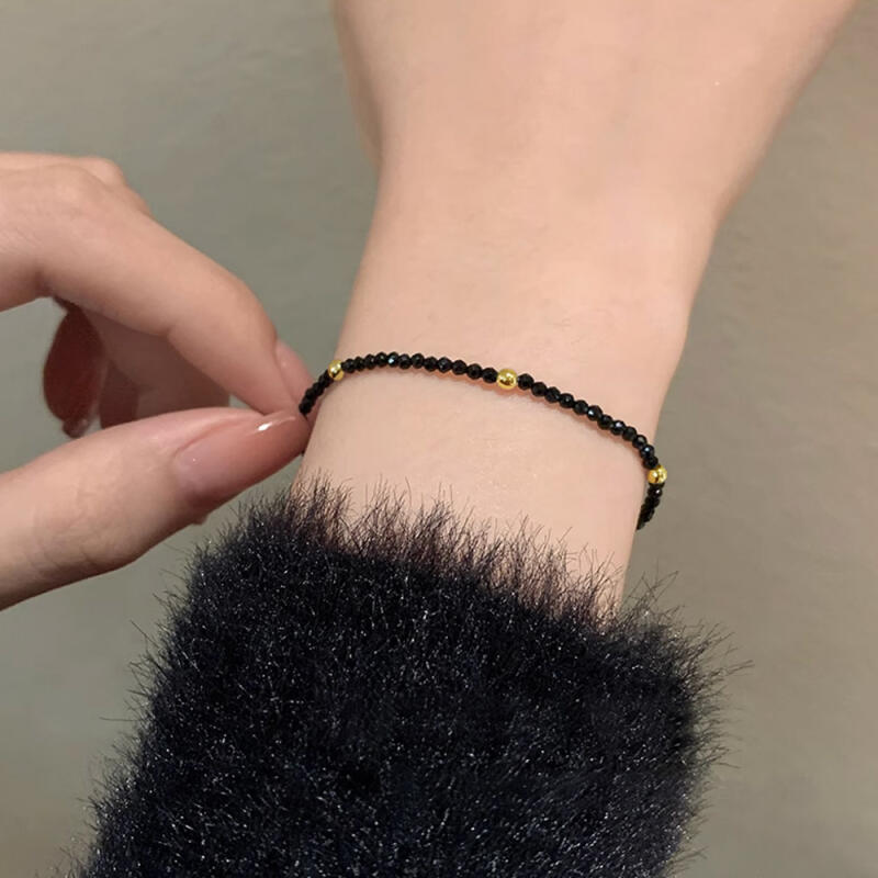 Jacques Schwarzer Spinell Perlen Kristall Edelstein Goldkugel Armband