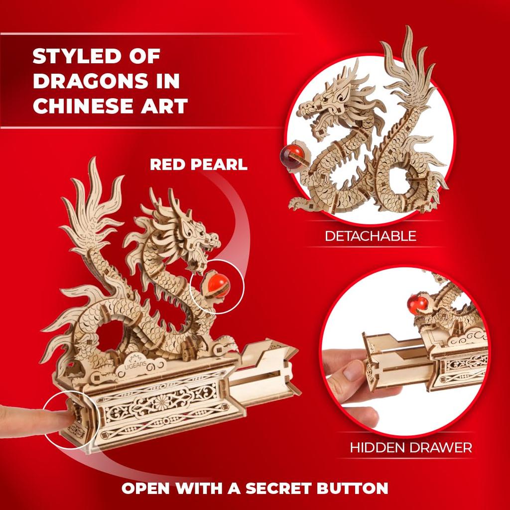 Ugears Wood Dragon 70259 Wooden Puzzle No Glue or Tools Required 3D Puzzle Includes Assembly Instructions - - -