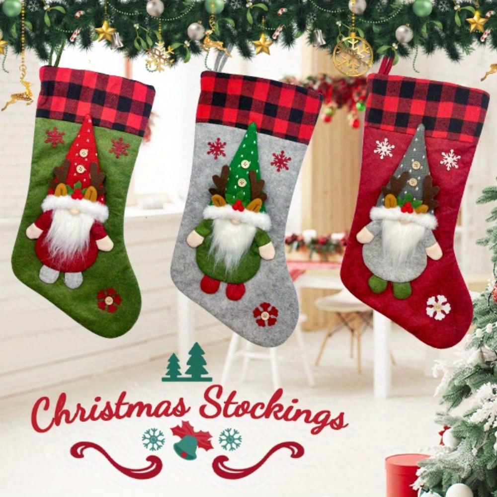 Christmas Socks Youngsters's Large Christmas Socks with Santa Claus, Reindeer, Dwarf, Buffalo Plaid Long Socks Suitable for Christmas Party Decoration