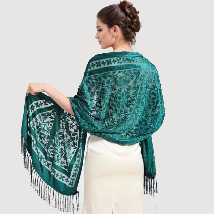 Sophisticated Velvet Shawl Scarf for Women Evening Dress Cover Up Shoulder Wrap Wedding Guest Fringed Scarf