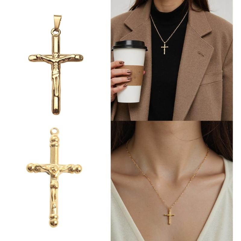 Classical Retro Crucifix Pendant Stainless Steel Men's Jewelry Gold Plated Unisex Faith Necklace Pendant