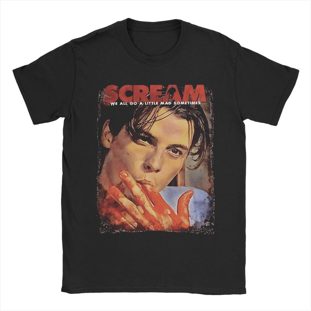 Men's Scream Movie Loomis We All Go A Little Mad Billy Skeet Ulrich T-Shirts Cotton Tees Beach Funny Short-Sleeved T-Shirt