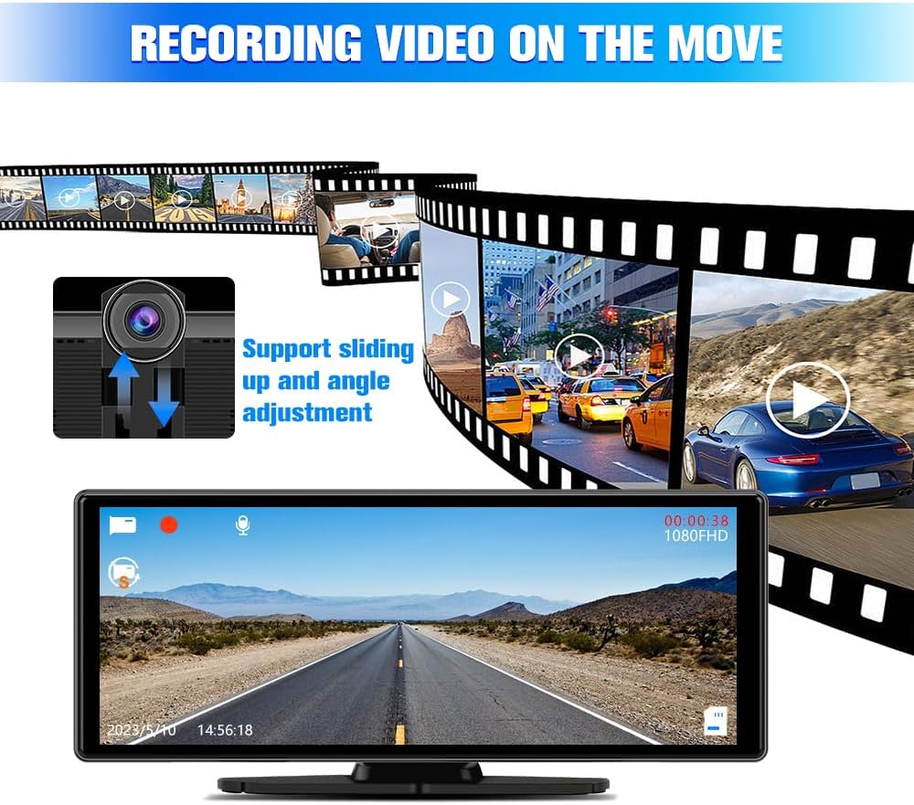 10.26' CarPlay Screen with 4K Dash Cam & 1080P Backup Camera, Supports CarPlay/Android Auto, GPS, Bluetooth