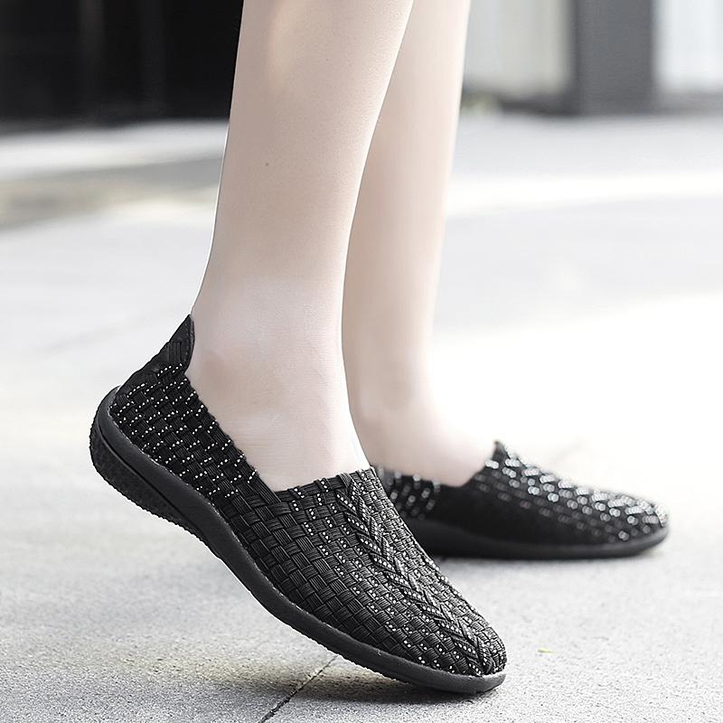 Summer Moccasin Beach Shoes Women Black Casual Weave Slip on Braided Blue Flats Sneakers Plus Size