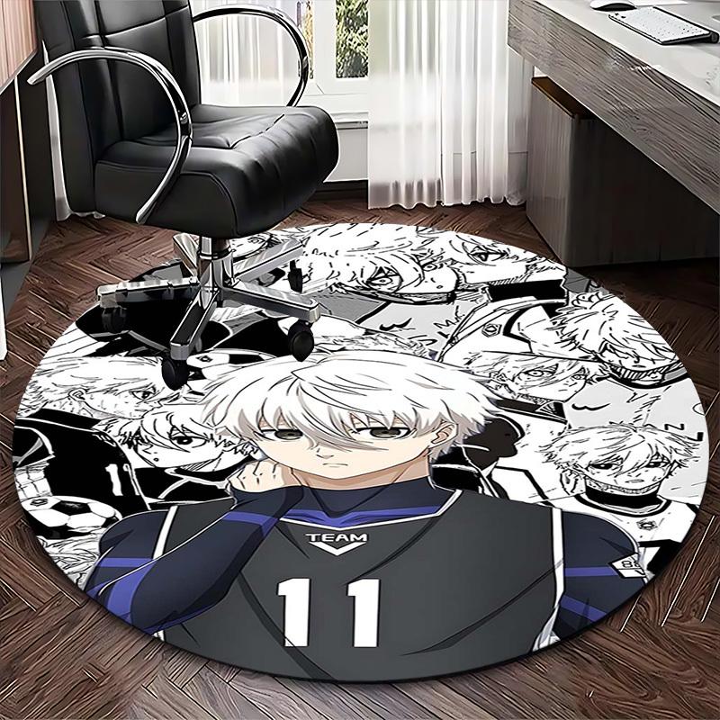 1pc Anime Design Round Carpet for Office Chair Mat, Non-Slip Rug Suitable for Home Decor, Living Room