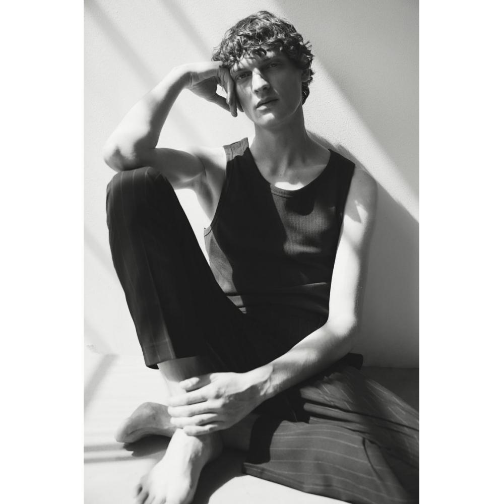 

HM Slim Fit ребристый топ без рукавов темно-синий