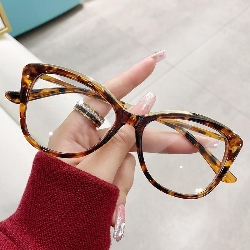 New Cat Eyes Large Frame Women Anti Blue Light Glasses Fashion Printing Solid Computer Glasses Frame Eyeglasses