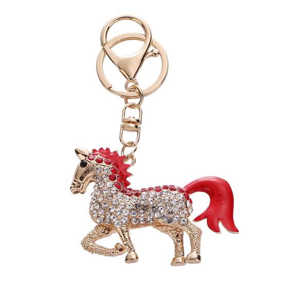 Keychain Pendant Chinese Style Rhinestones Inlaid 3D Chinese Zodiac Horse Design Key Chain Metal Charm Bags Keyring