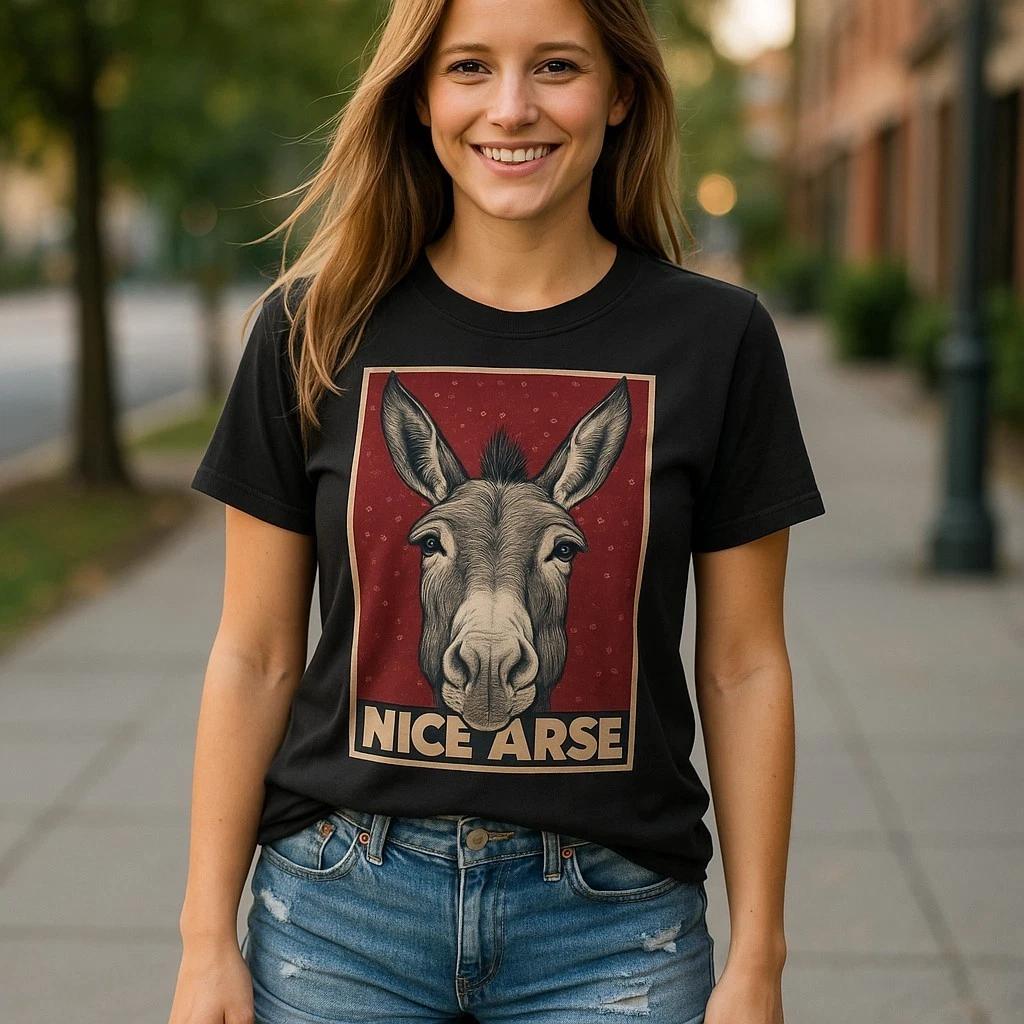 Funny Donkey T-Shirt Nice Arse Graphic Tee, Gift for Animal Lovers, Silly Humor M