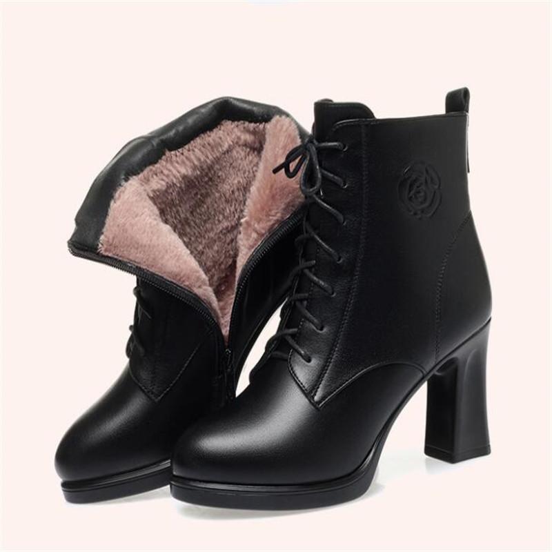 Fashion Shoes Woman Platform Boots Autumn Winter Plush Warm Ankle Boots For Women Top Quality High Heels Shoes Big Size 34-41