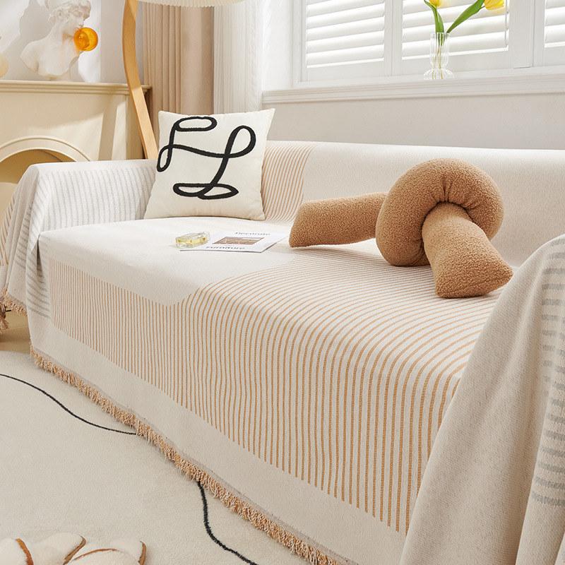 Nordic Chenille Stripe Couch Covers for Sofas Tassels Sofa Towel Blanket Universal Slipcover Living Room Dust Proof All-season