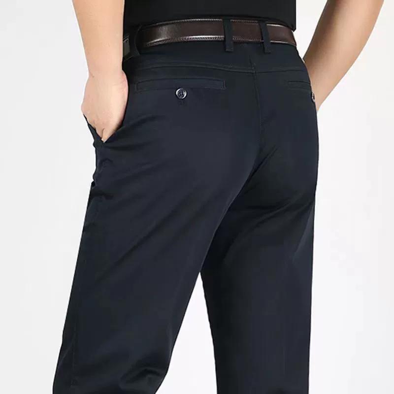 Men's Spring Autumn 100% Cotton Middle-aged Business Trousers Straight Slacks High Waist Dad's Thin Thick Casual Male Suit Pants