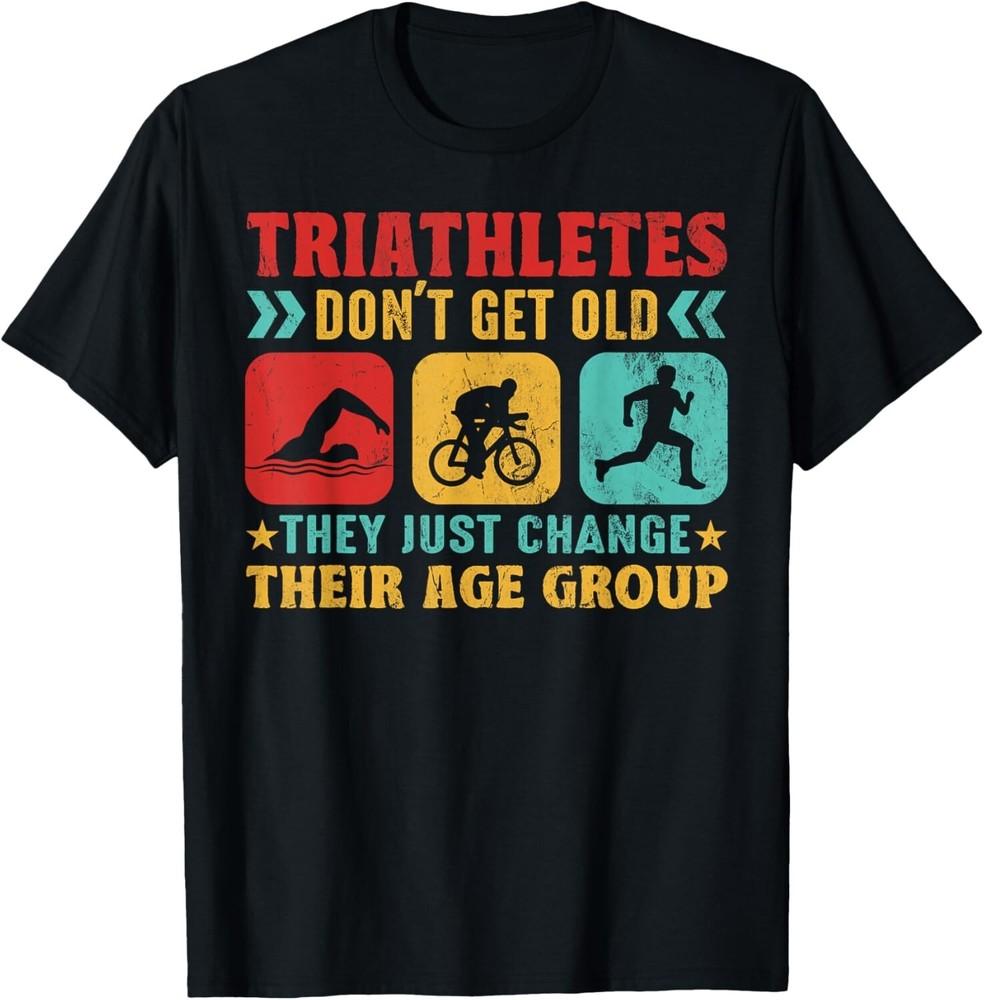 

Funny Triathlon Design Men Women Triathletes Swim Bike Run T-Shirt L