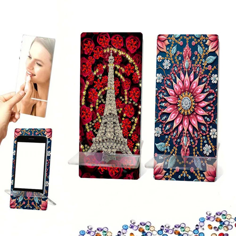 2Pcs Acrylic DIY Animals Flower Diamond Painting Phone Holder Rhinestone Phone Mount Smartphone Support for Adults Beginners