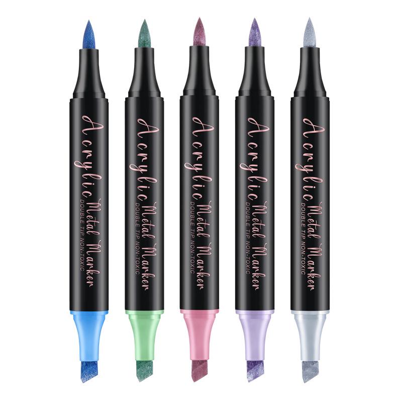 Glitter Acrylic Dualtip Metallic Brush Pens Waterproof Quickdry And Nonfading