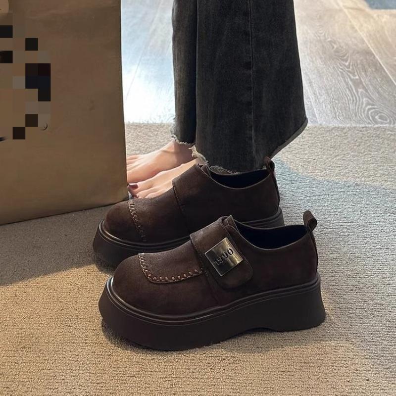 Height-increasing Platform Women's Shoes, New Autumn and Winter Casual One-pedal Retro Boken Single Shoes