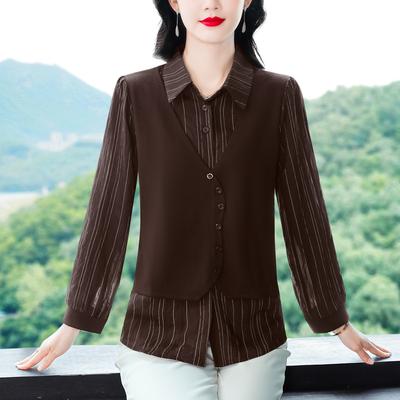 Long-sleeved Shirt for Women In Spring and Autumn Style, Mother Fashionable, Base Shirt, Top, POLO Fake Two-piece Shirt