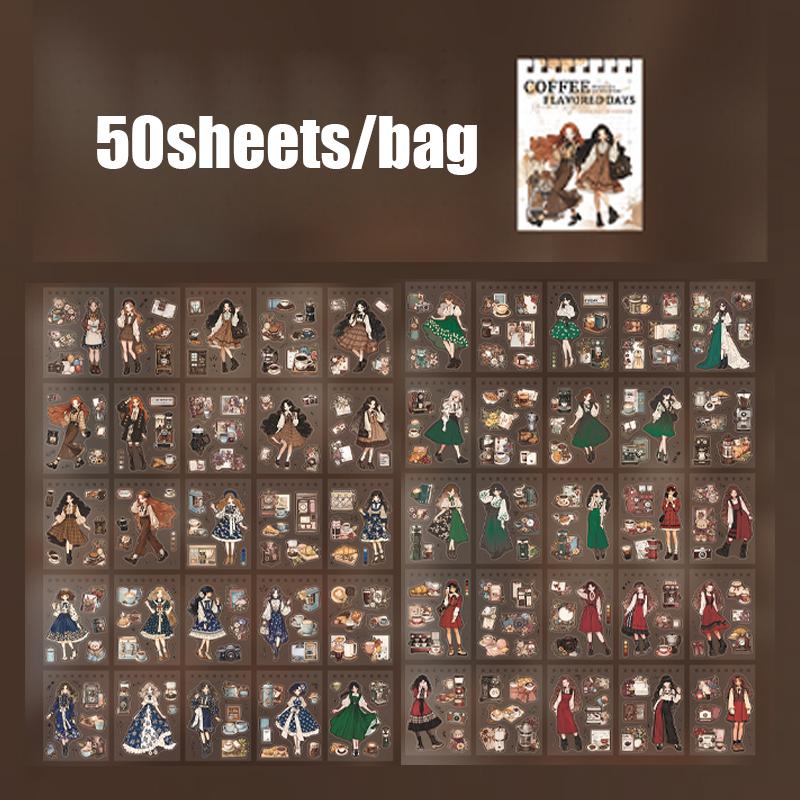 

50sheets/bag Landscape Sticker Collage Large Portion Coil Notebook Handbook Collage For Office Stickers Diary Gift Decoration