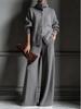 European & American High-Neck Solid Color Cardigan and Wide-Leg Pants Knit Set for Autumn & Winter