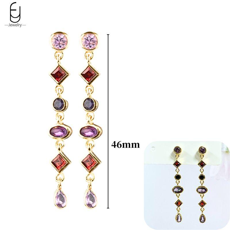 925 Silver Ear Buckles Fashion Hoop Earrings Colorful Crystal Pendants Gold Earring Premium Luxury Women's Jewelry Gift