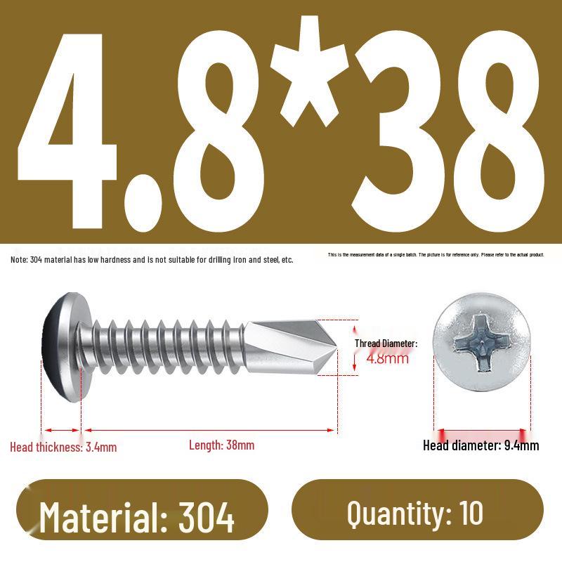 Stainless Steel 304 Phillips Round Head Self-Drilling & Tapping Screws, M3.9/M4.8/M5.5 Swallowtail Bolts