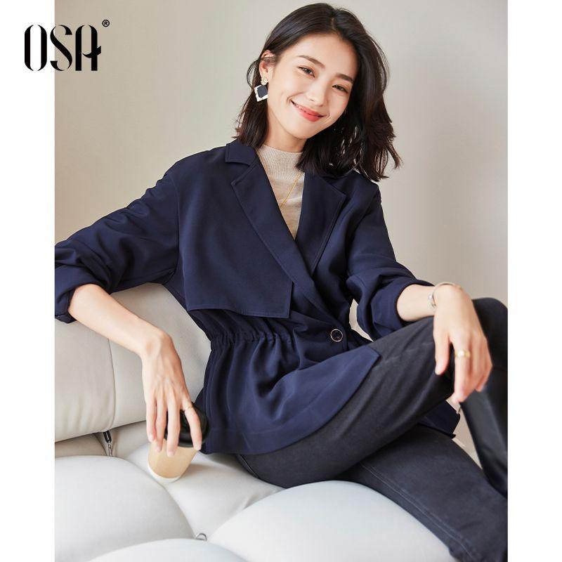

OSA OSHA Classic Short Slimming Waist Trimming Trench Coat Tibetan Blue XXL