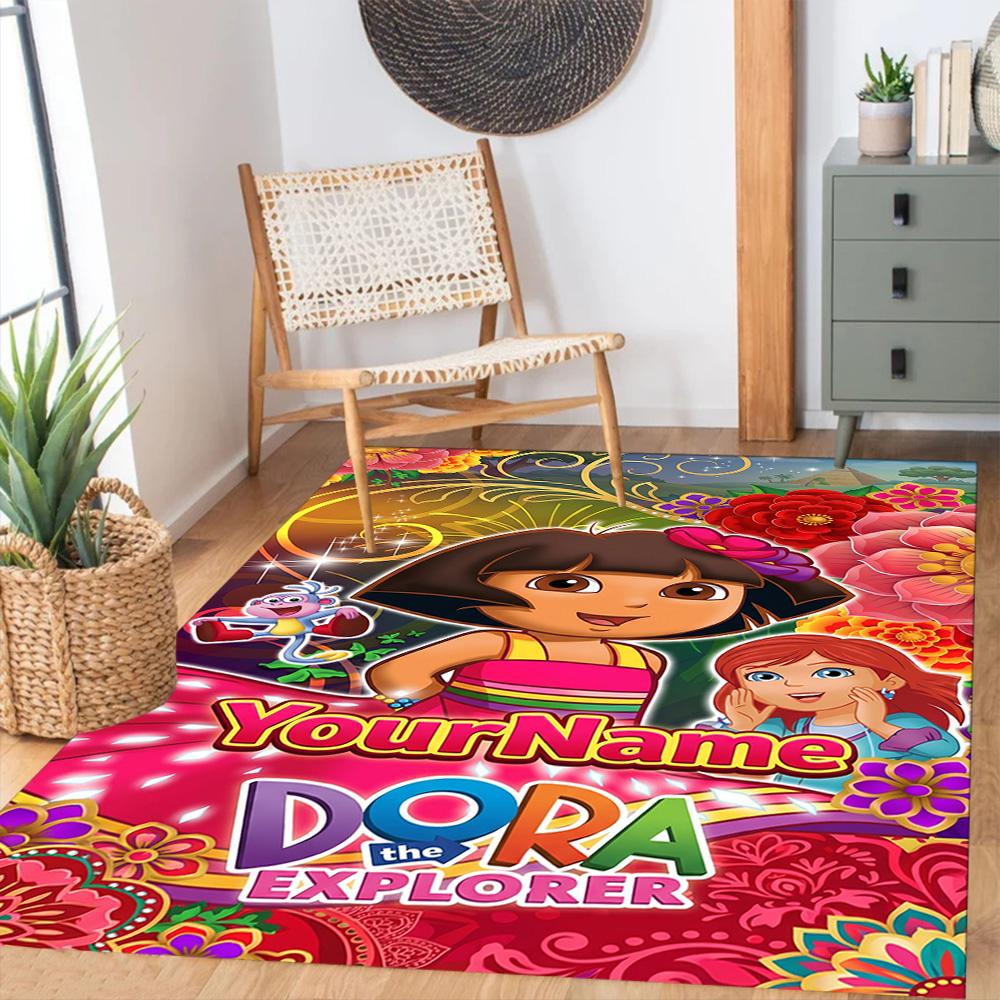 Dora Explorer Customizable Name Area Rug Design for Playrooms Balcony Bedrooms Hallway Antislip Carpet Office home decor Best for Christmas