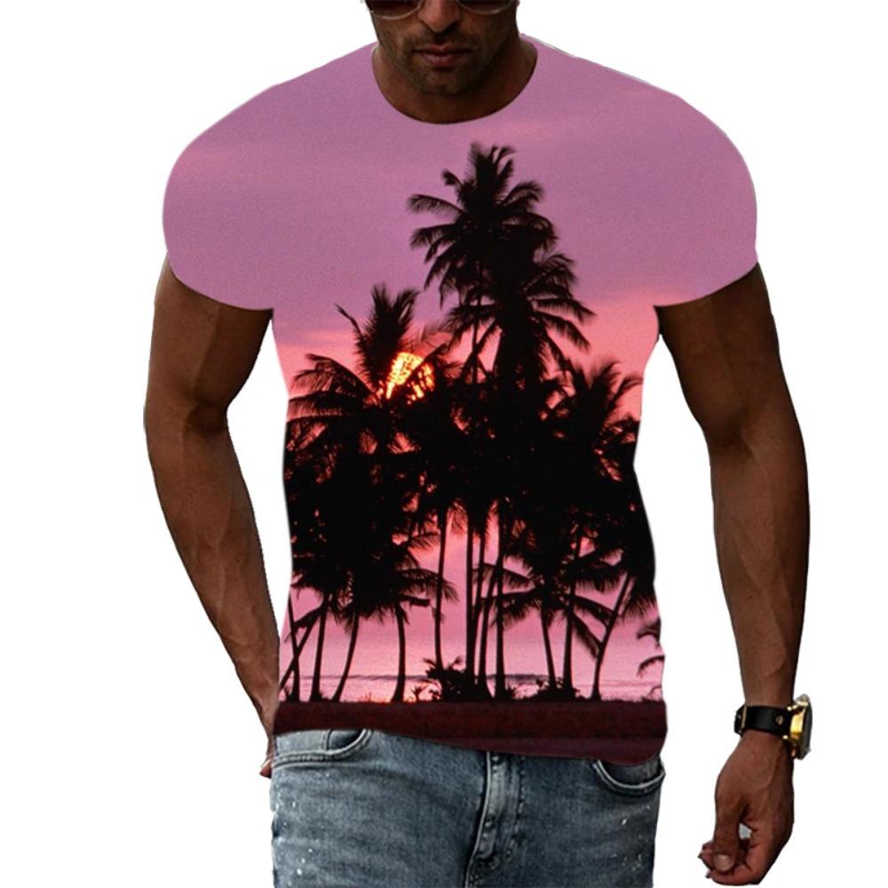 Sommer Herrenmode Persönlichkeit T-Shirt Palme Grafik 3D-Druck Hübsch Lässig Trend Übergröße O-Ausschnitt Kurzarm Top
