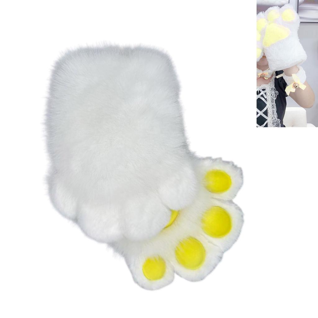 Guanti Zampe di Gatto in Pelliccia Sintetica Zampe Therian Paws Peluche Fursuit Zampe Halloween Cosplay Costume Zampe di Volpe Animale Manopola Donna Uomo