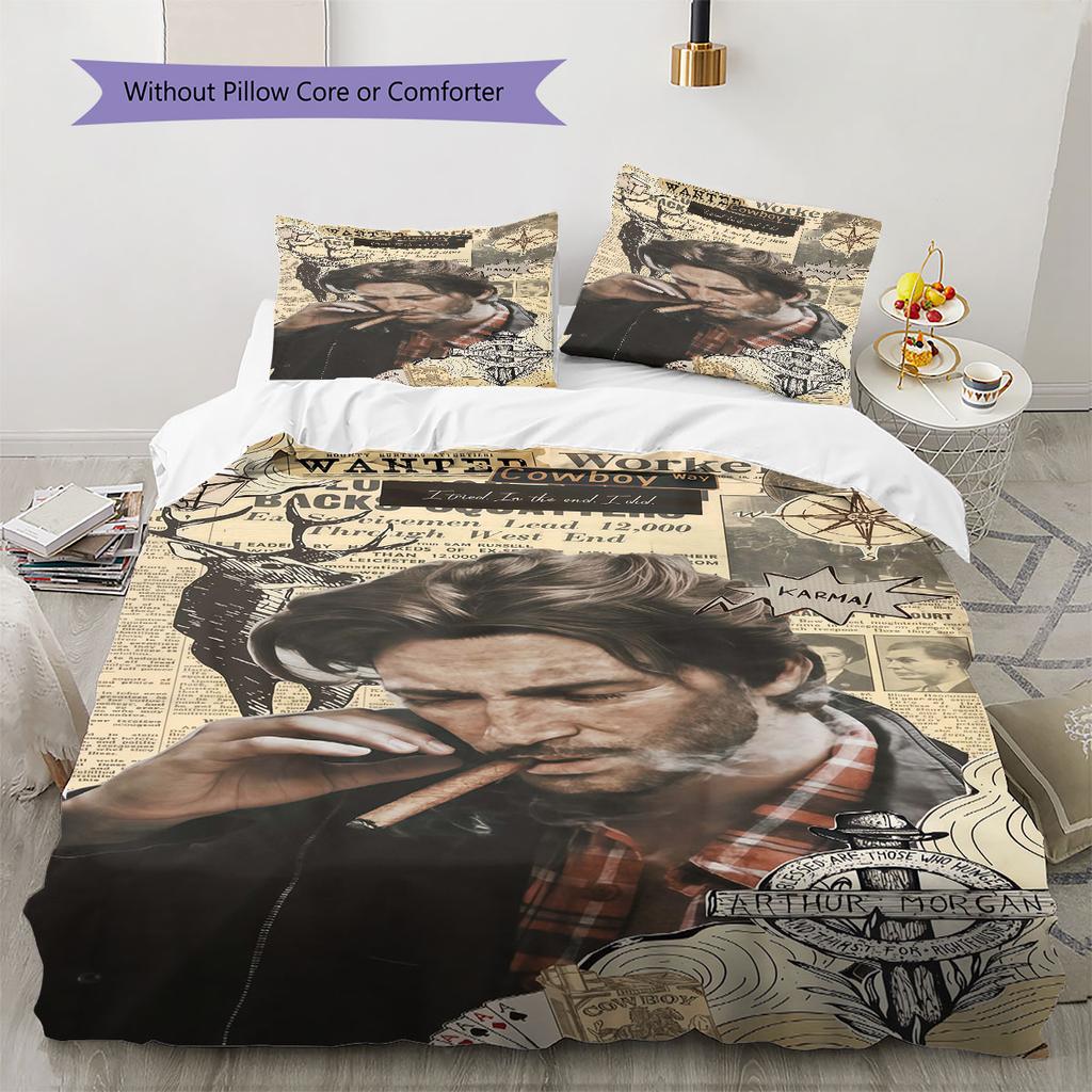 Arthur Morgan Poster Bedding Quilt Set Quilt Cover Pillowcase Home Decoration Birthday Gift (1 * Duvet Cover + 2 * Pillowcase, Without Core)