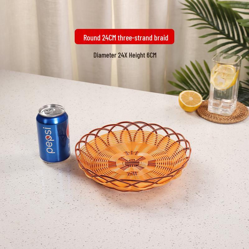 Round Wicker-Look Basket for Popcorn, Fries, Fruit, Snacks & More - Three-Line Edge
