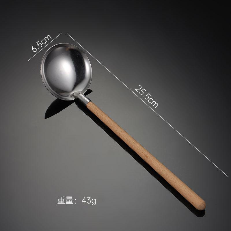 304 Stainless Steel Tableware Japanese Wooden Handle Soup Shell Colander Household Kitchen Gadgets Ramen Spoon Gold