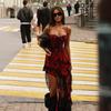 2025 Sommer Damen Sexy Print Spitze Sling Unregelmäßiges Slim Fit Schleppenkleid
