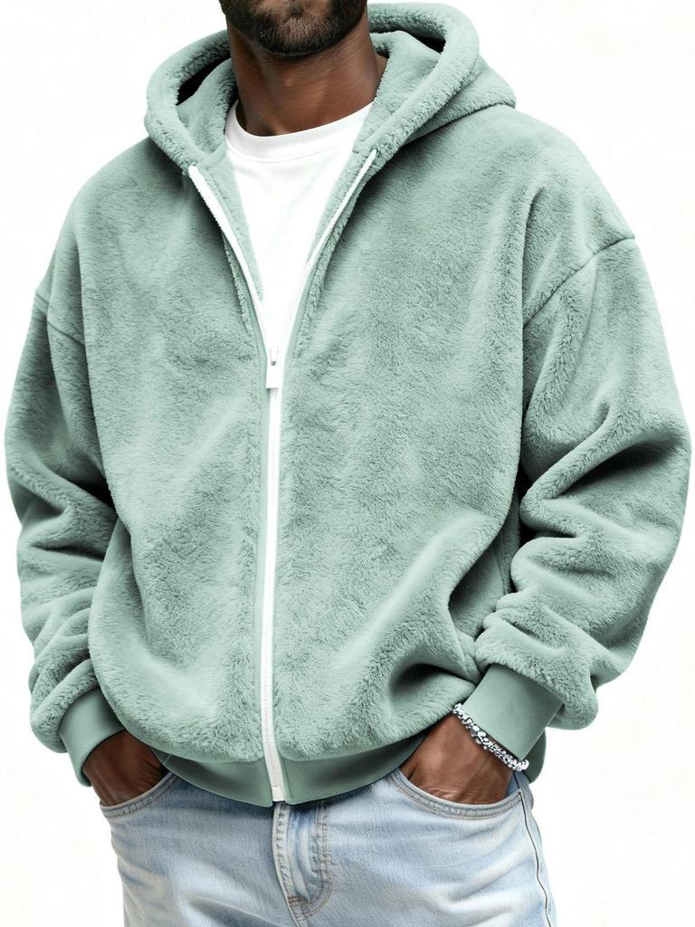Herren Freizeit Plüsch Kapuzen Reißverschluss Strickjacke Hoodie - Einfarbige, Herbst Winter