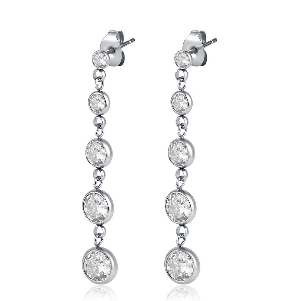 Trendy Women's 18K Gold-Plated Emerald Tassel & Stud Earrings with Cubic Zirconia In Stainless Steel