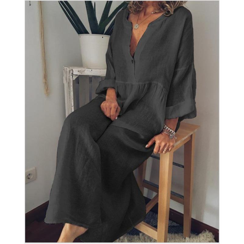 Spring Loose Plus Size Solid Women Casual Loose Long Sleeve Dress