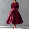 Elegant Women's Midi Dress with Waist Belt and Flared Skirt Classic Round Neck Half Sleeve Formal Wear for Various Occasions