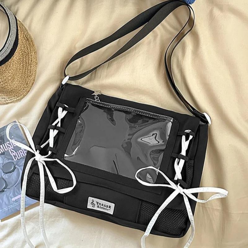 Transparent Ita Bag Shoulder Crossbody Bags School Student Bolsos mujer Bandage Bow Bolsa Square Bolsas Lolita Cute Sac Femme