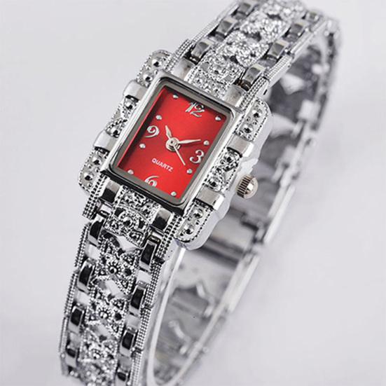 Fashion Rectangle Dial Rhinestone Alloy Band Lady Women Gift Analog Wrist Watch