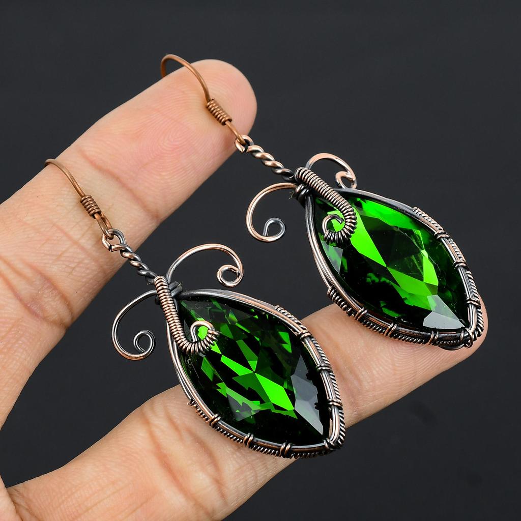 Peridot & Mystic Topaz 999 Copper Wire Wrapped Earrings, Handmade Gemstone Jewelry Earrings, For Memorial Day