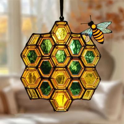 Yousheng Bijenraat Zonenvanger Acryl Raamhangende Decoratie Wandkunst Bij op Raat Zonenvanger Cadeau voor Moeder Vrouwen Bijenliefhebber