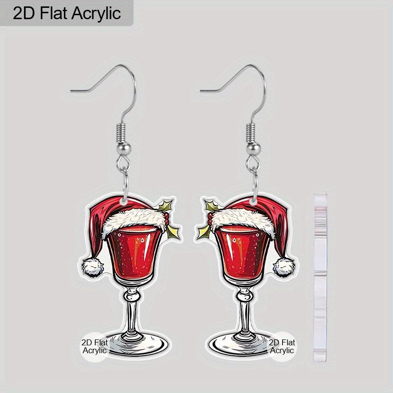 

2D Плоский Акриловый Рождественский Бокал для Вина Рождественская Шляпа Подвеска Серьги Женские Новогодние Украшения для Праздничной Вечеринки