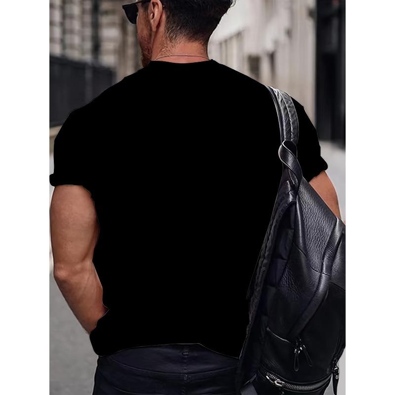 European Sizes Men'S Casual T-Shirt with Cross Print - "God Loved the World" Design, Short Sleeve Crew Neck, Black with Wooden Cross Graphic